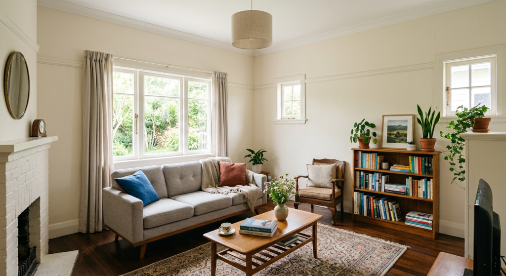 Clean and organized living room maintained by professional house cleaners in Bethany, OK