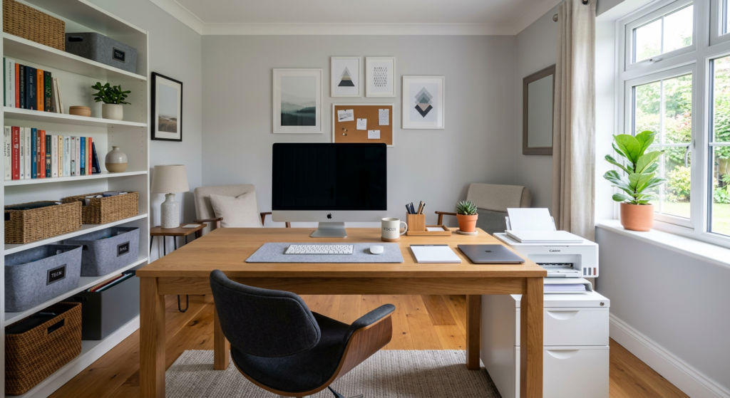 Clean and organized home office maintained with professional house cleaning services in Midwest City, OK.